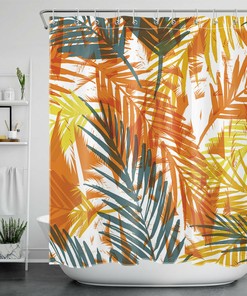 Tropical Palm Leaves Watercolor Shower Curtain for Bathroom Decor