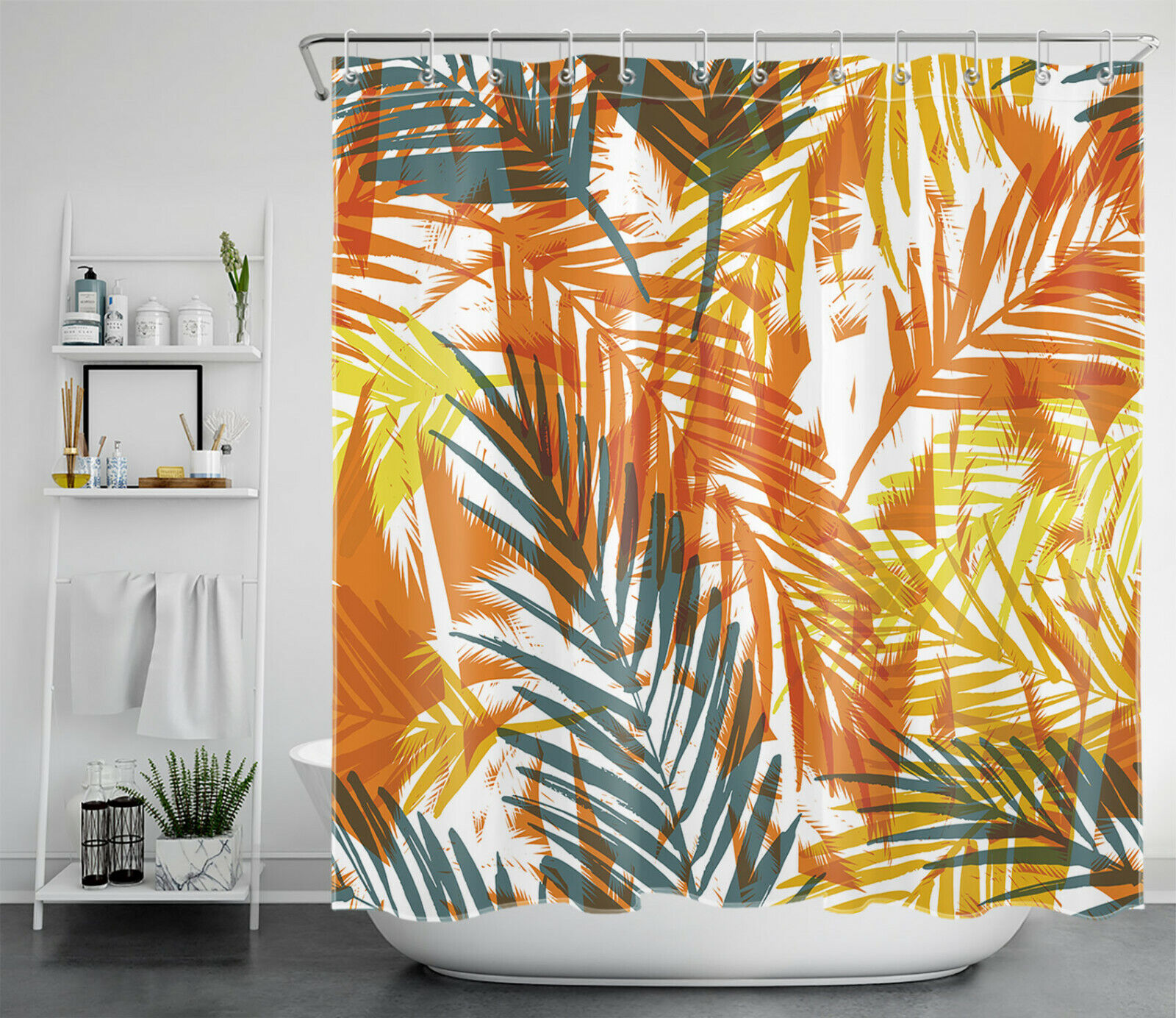 Tropical Palm Leaves Watercolor Shower Curtain for Bathroom Decor