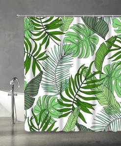 Tropical Palm Leaves and Plants 3D Shower Curtain in Multiple Sizes for Bathroom Decor