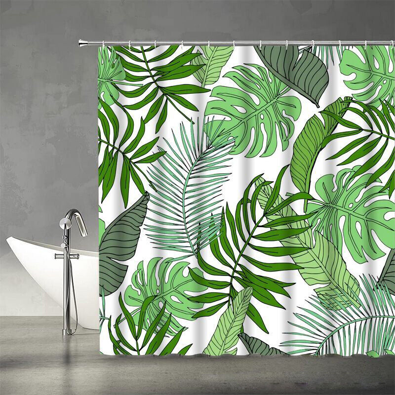 Tropical Palm Leaves and Plants 3D Shower Curtain in Multiple Sizes for Bathroom Decor