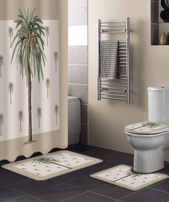 Tropical Palm Tree Bathrooms Set 4 Piece Print Shower Curtain - Singingin Design