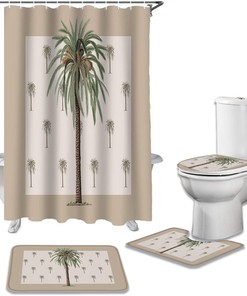 Tropical Palm Tree Bathrooms Set 4 Piece Print Shower Curtain - Singingin Design