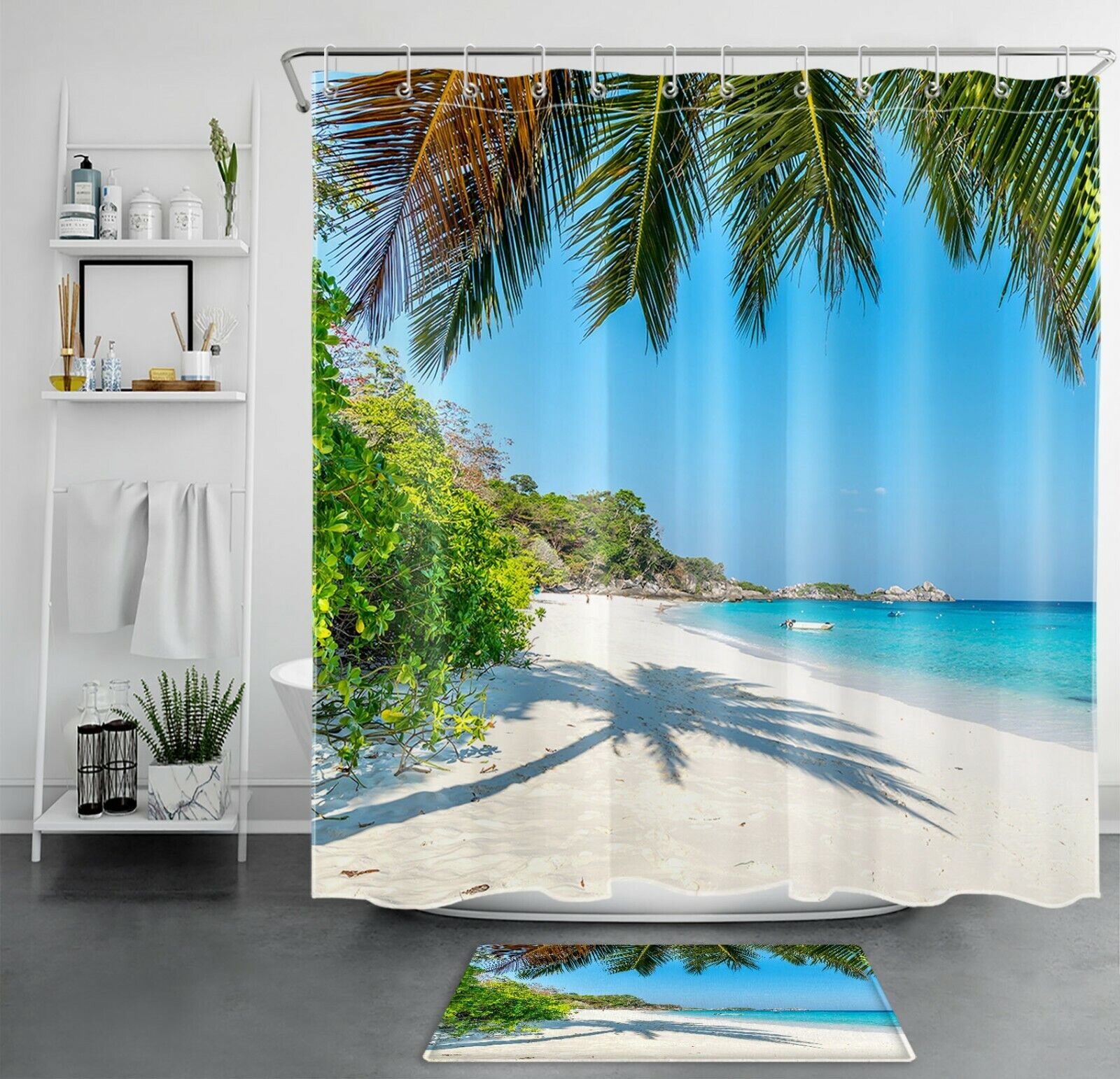 Tropical Palm Tree Shower Curtain For A Relaxing Bathroom Decor, Island-Themed Bathroom Accessories