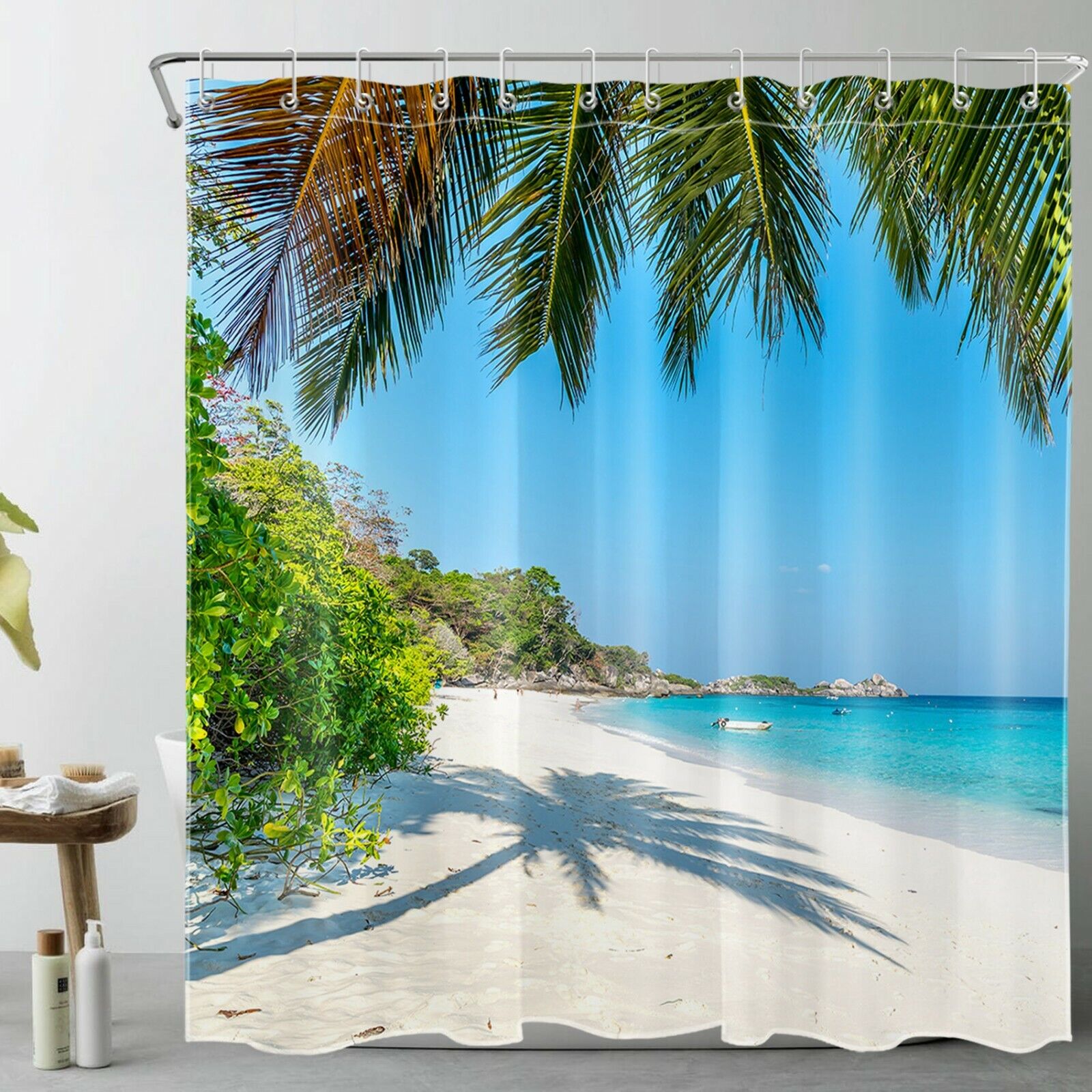 Tropical Palm Tree Shower Curtain For A Relaxing Bathroom Decor, Island-Themed Bathroom Accessories - Image 2