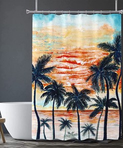 Tropical Palm Tree Shower Curtain, Sunset Beach Home Decor For Your Bathroom