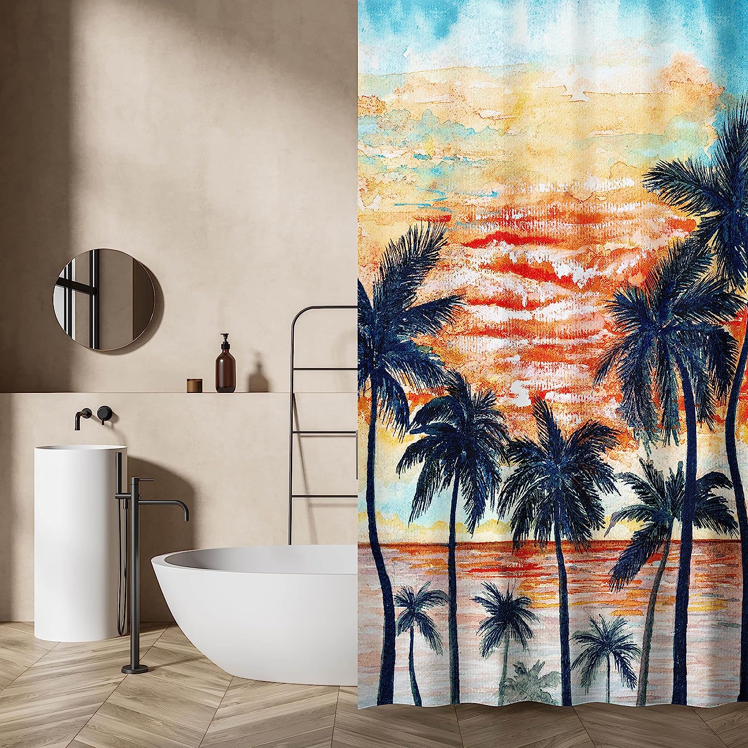 Tropical Palm Tree Shower Curtain, Sunset Beach Home Decor For Your Bathroom - Image 2
