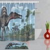 Tropical Palm Trees And Dinosaur Scenic Shower Set With Waterproof Fabric For Your Bathroom