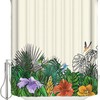 Tropical Palm Turtle Leaf Flowers Spring Summer Fabric Shower Curtain
