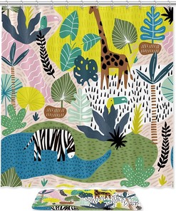 Tropical Paradise Zebra Print Shower Curtain Waterproof for Colorful Bathrooms