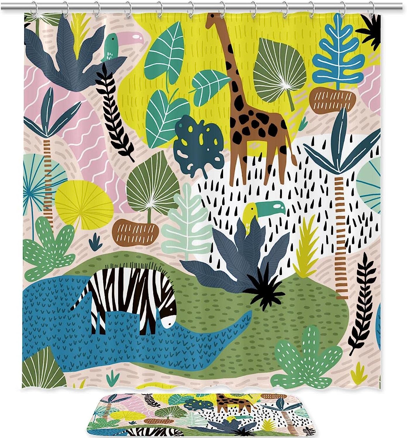 Tropical Paradise Zebra Print Shower Curtain Waterproof for Colorful Bathrooms