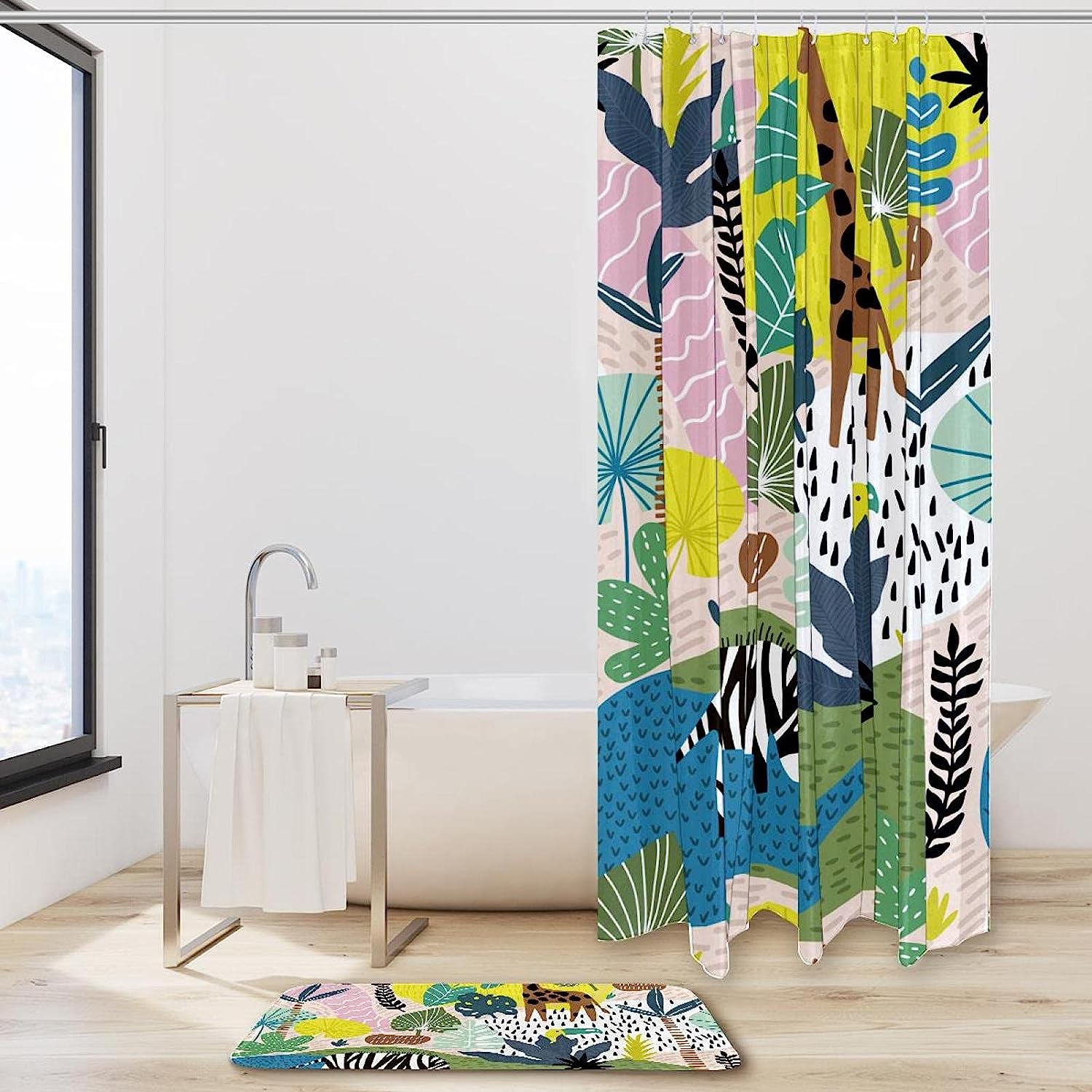 Tropical Paradise Zebra Print Shower Curtain Waterproof for Colorful Bathrooms