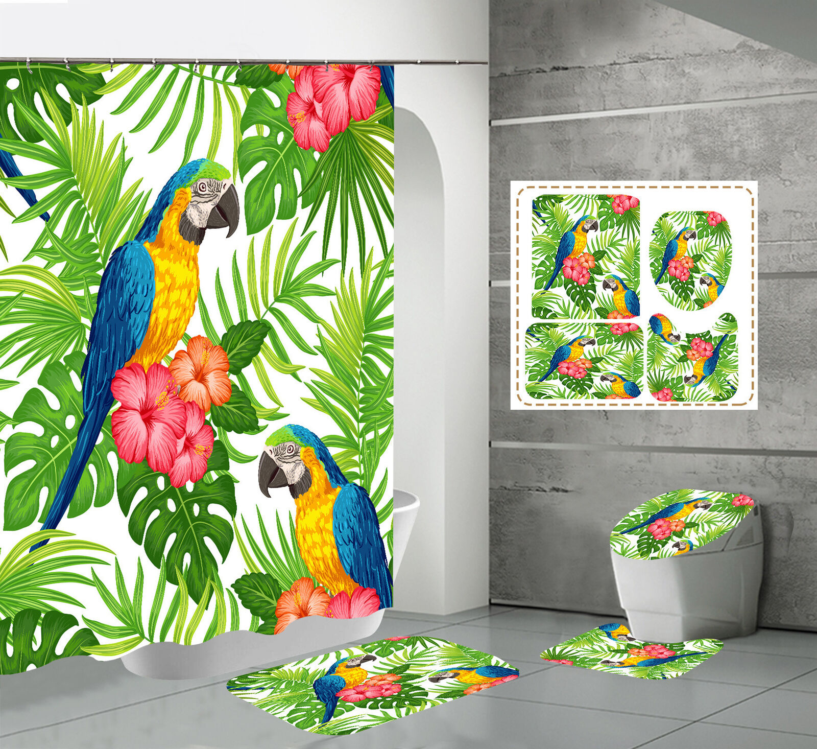 Tropical Parrot Shower Curtain - Bird Lover Bathroom Decor
