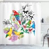 Tropical Parrot Shower Curtain with Floral Foliage Garden Print for Bathroom