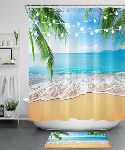 Tropical Party Palm Tree Shower Curtain for Ocean Beach Decor
