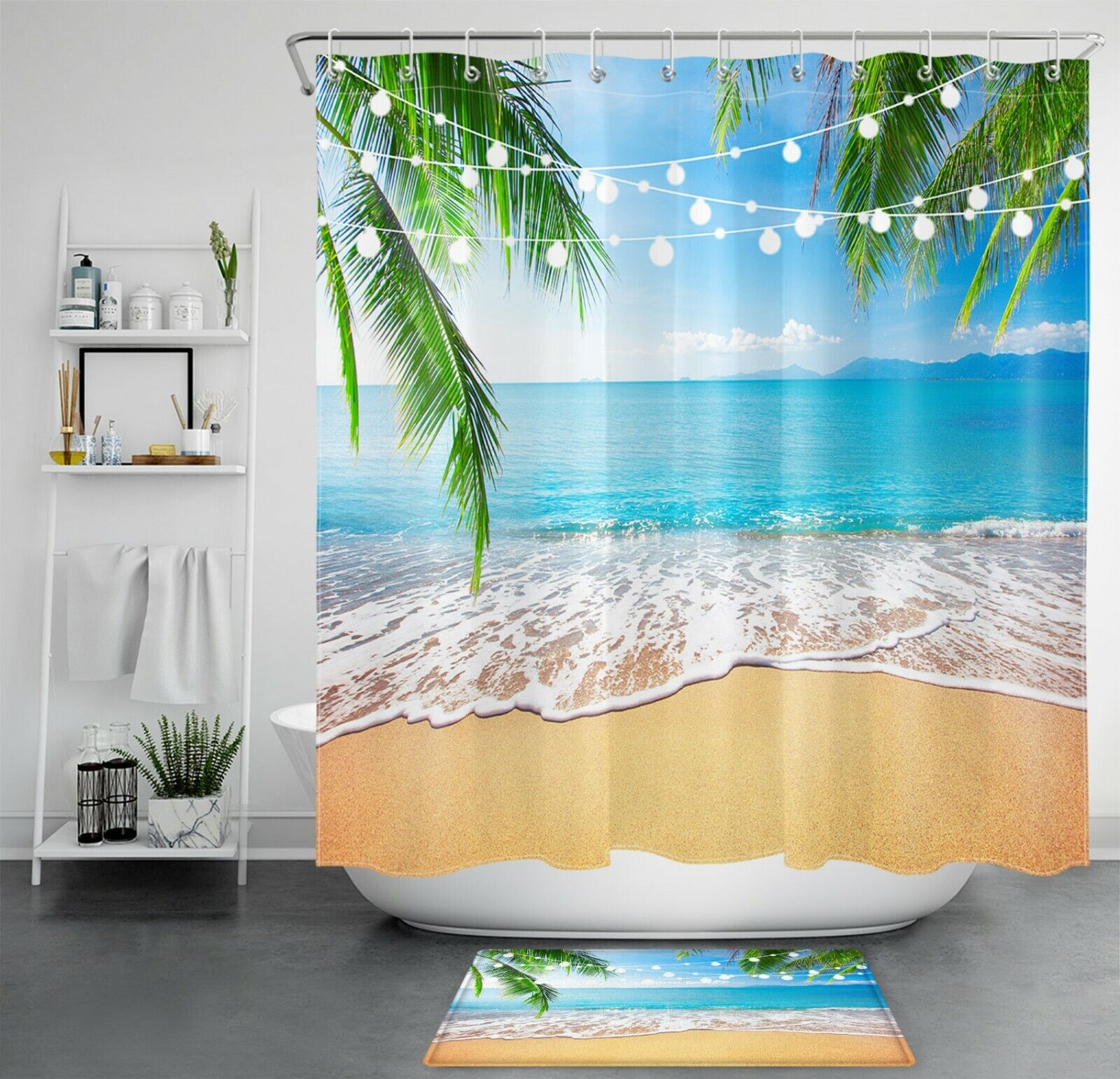 Tropical Party Palm Tree Shower Curtain for Ocean Beach Decor