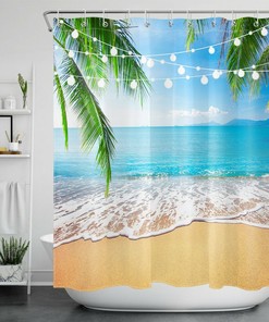 Tropical Party Palm Tree Shower Curtain for Ocean Beach Decor