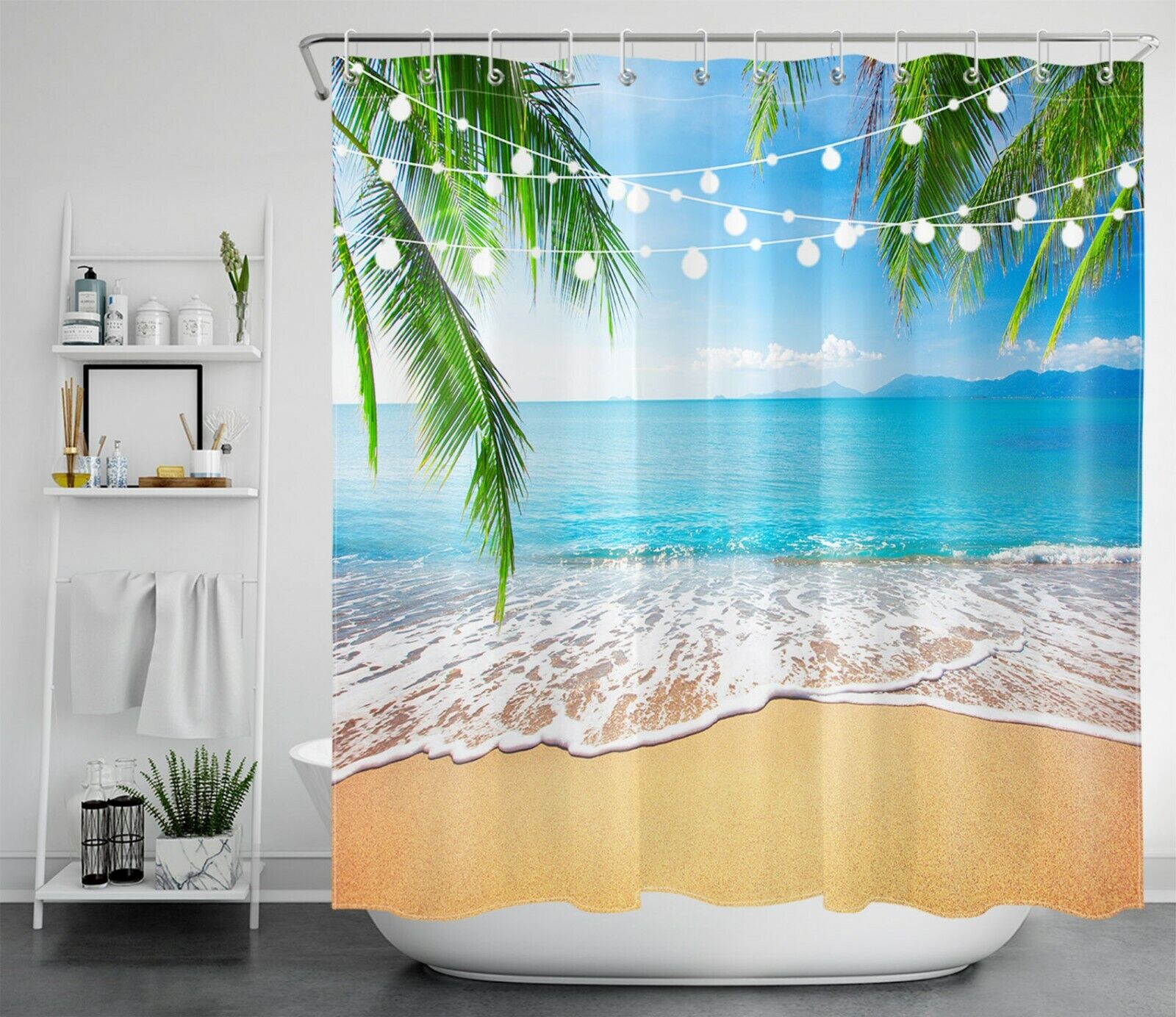 Tropical Party Palm Tree Shower Curtain for Ocean Beach Decor