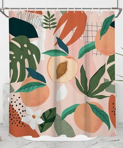 Tropical Peach Shower Curtain For Botanical Bathroom Decor