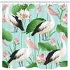 Tropical Pelican Lotus Print Shower Curtain Waterproof Bathroom Decor