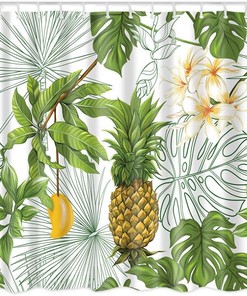 Tropical Pineapple And Plant Pattern Garden Theme Shower Curtain Waterproof