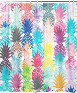 Tropical Pineapple Print Shower Curtain - Waterproof Fabric Bathroom Curtains 