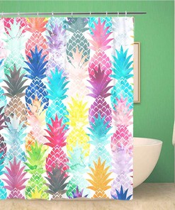Tropical Pineapple Print Shower Curtain - Waterproof Fabric Bathroom Curtains