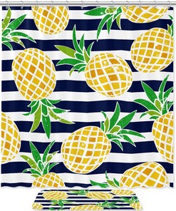 Tropical Pineapple Stripe Pattern Shower Curtain 
