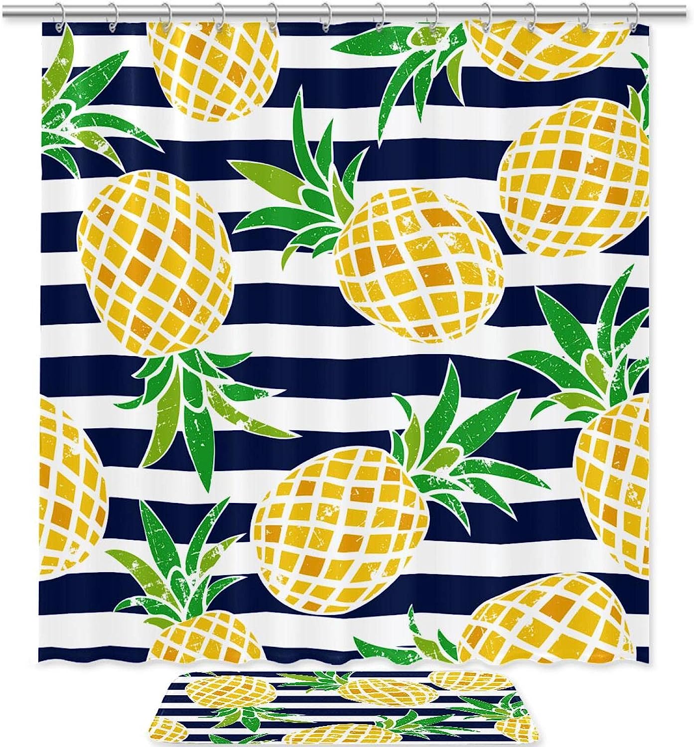Tropical Pineapple Stripe Pattern Shower Curtain