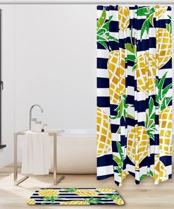 Tropical Pineapple Stripe Pattern Shower Curtain