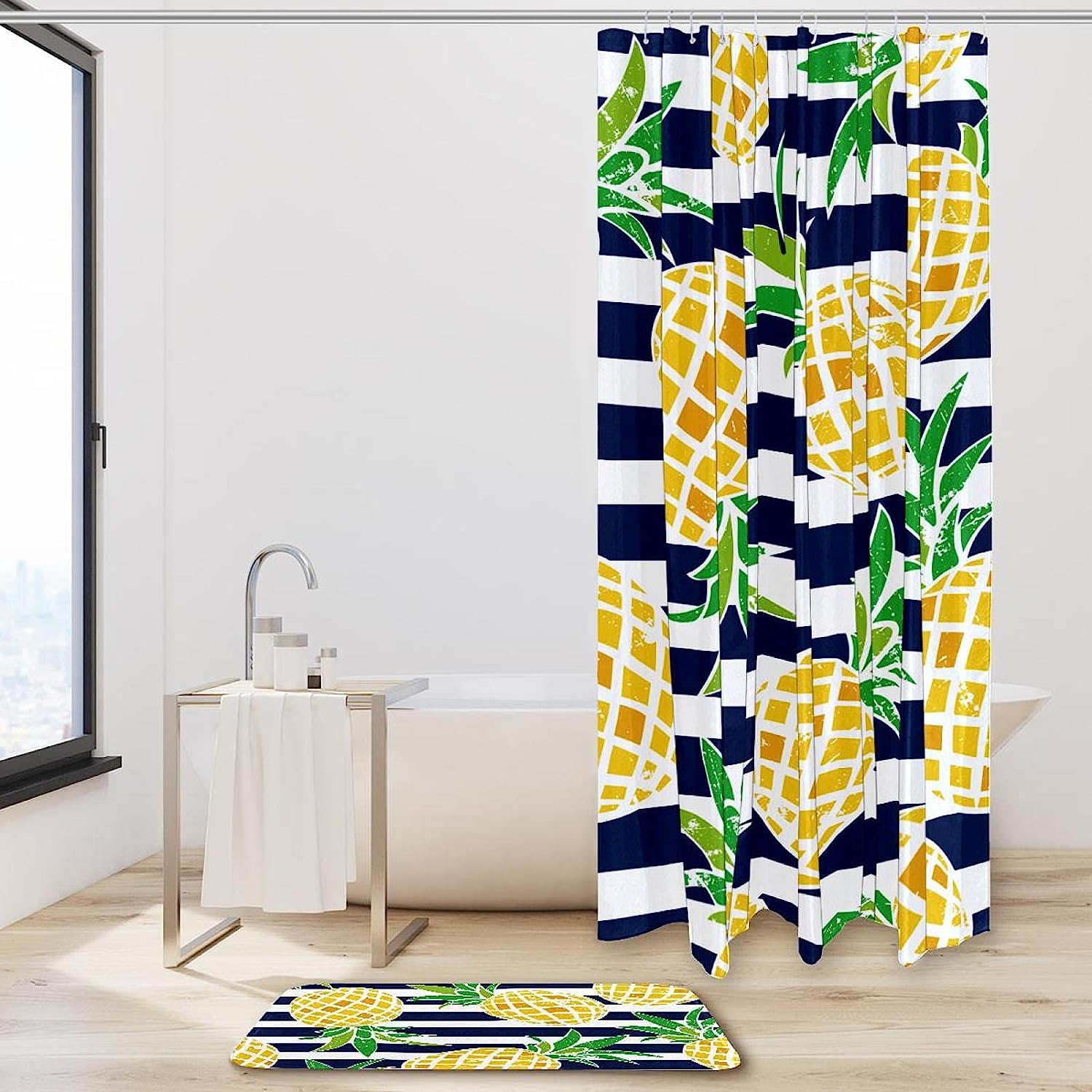 Tropical Pineapple Stripe Pattern Shower Curtain