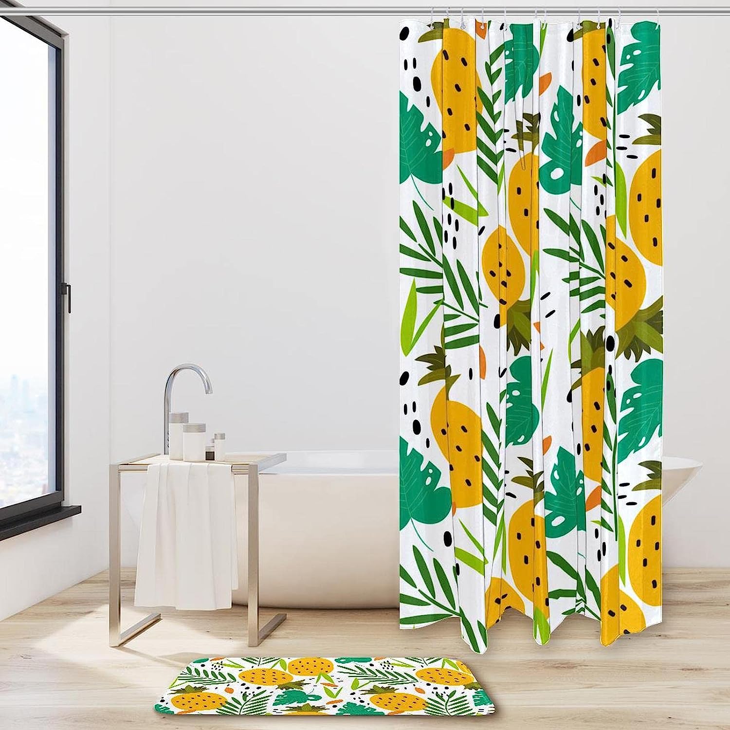 Tropical Pineapples Pattern Shower Curtain adds a Touch of Summer in Your Bathroom