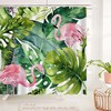 Tropical Pink Flamingo Shower Curtain with Palm Leaves Design for Summer Bathroom Decor