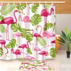 Tropical Pink Flamingo and Green Palm Tree Leaves Shower Curtain for Summer Bathroom Decor