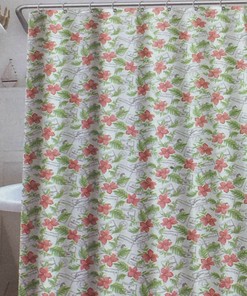 Tropical Pink Floral Shower Curtain, Nautica Home Embossed Fabric Design 
