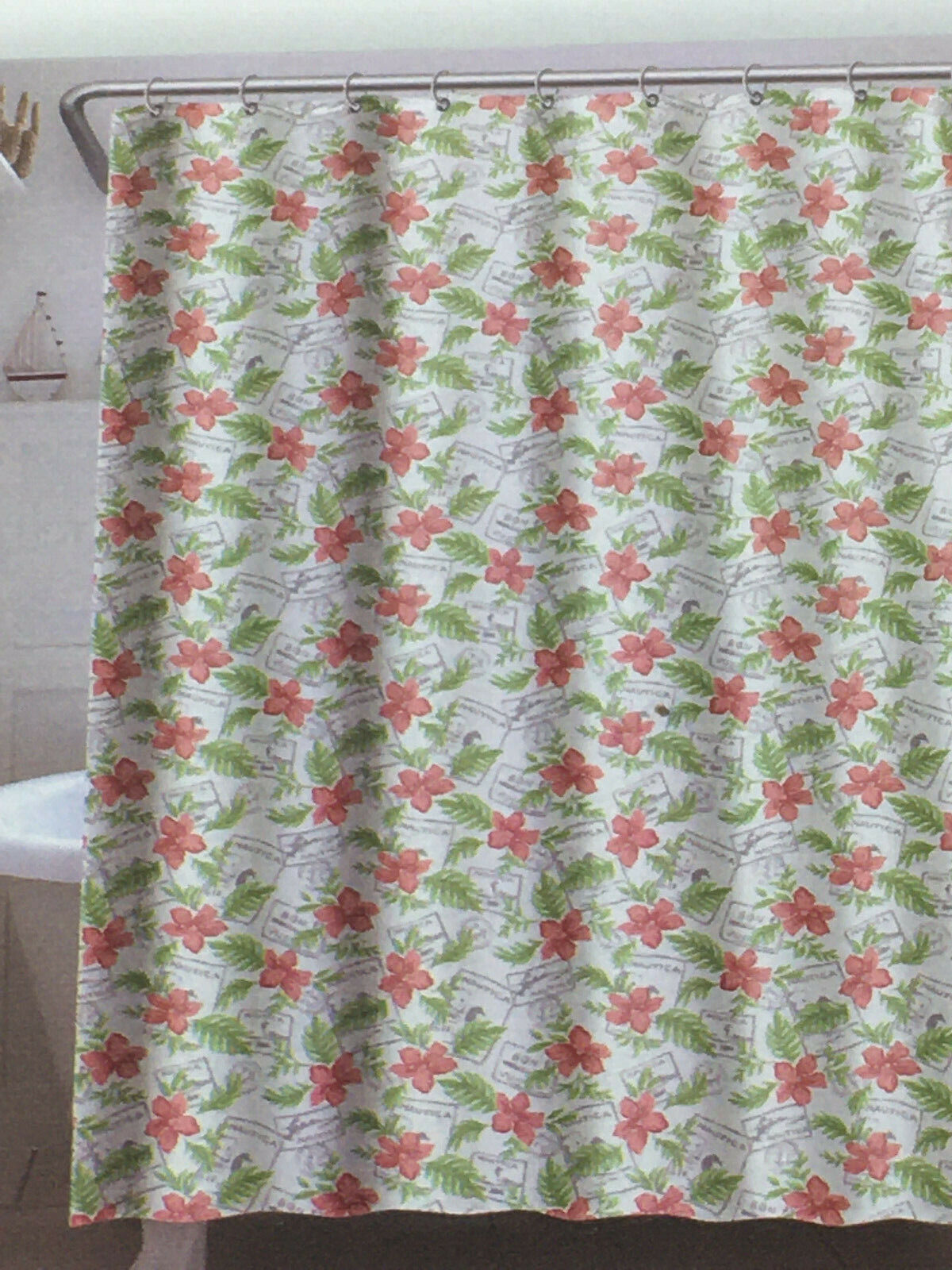 Tropical Pink Floral Shower Curtain, Nautica Home Embossed Fabric Design