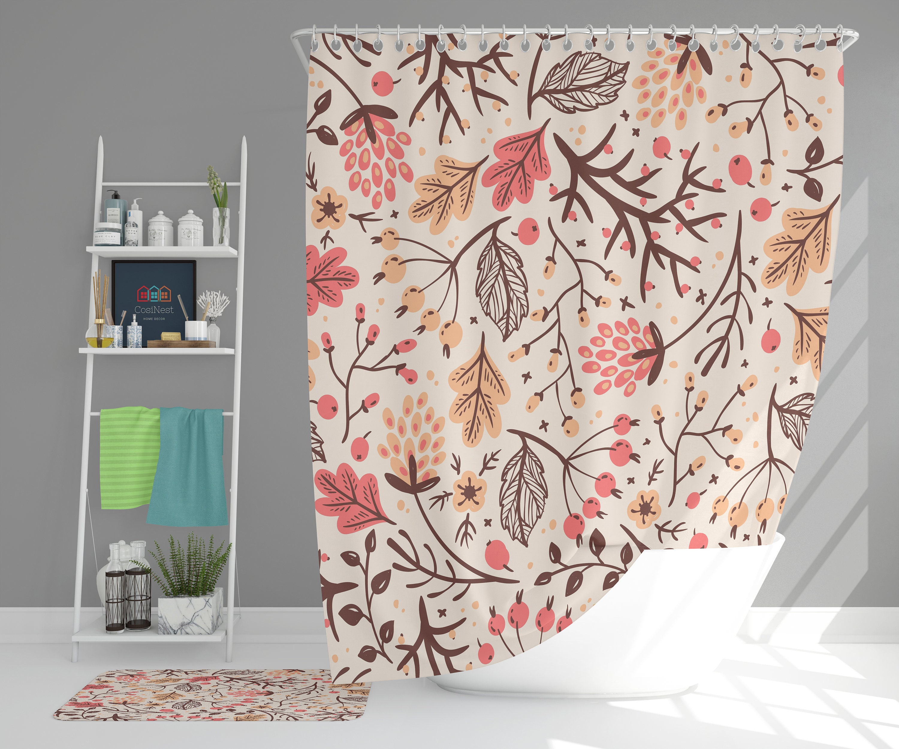 Tropical Pink Floral Shower Curtain with Boho Vibes for Your Bathroom