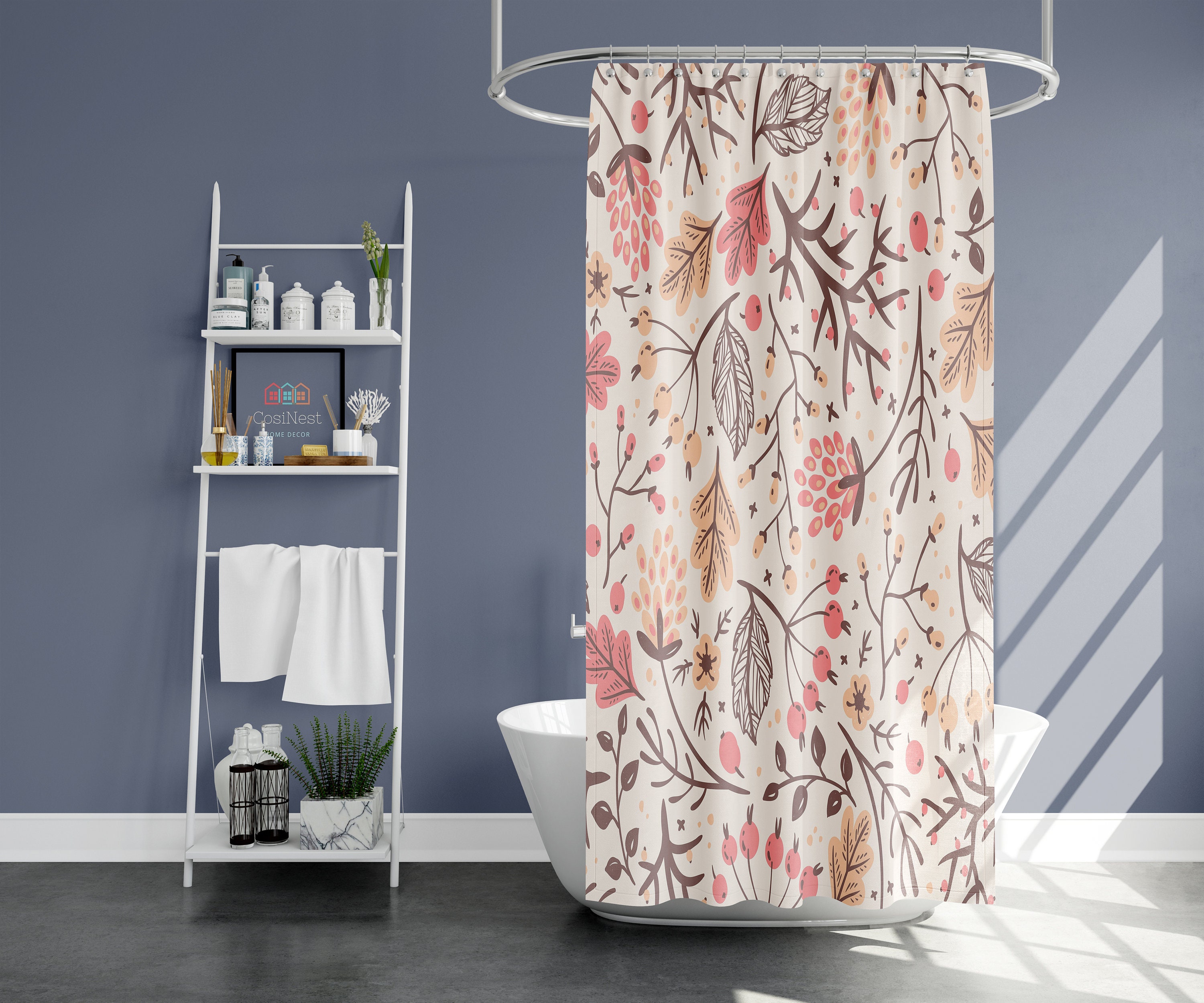 Tropical Pink Floral Shower Curtain with Boho Vibes for Your Bathroom