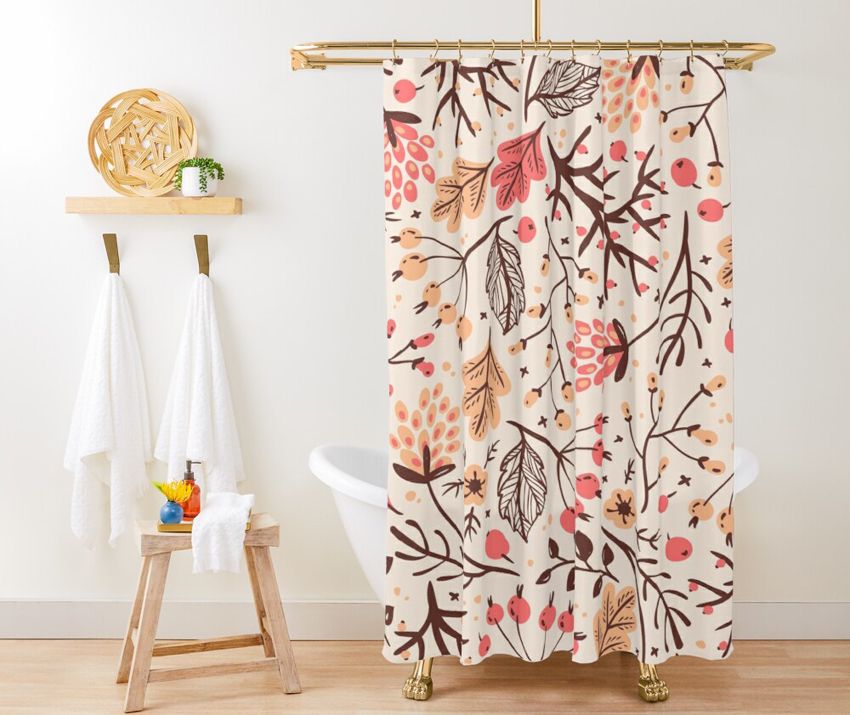 Tropical Pink Floral Shower Curtain with Boho Vibes for Your Bathroom