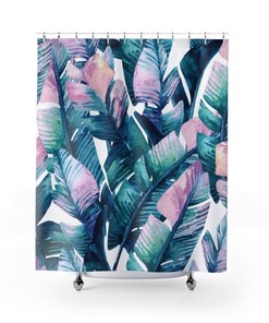 Tropical Pink Green Blue White Unique Designer Shower Curtain For Beautiful And Trendy Bathroom Decor