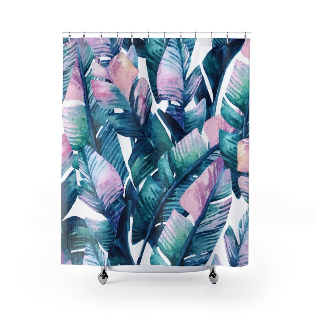 Tropical Pink Green Blue White Unique Designer Shower Curtain For Beautiful And Trendy Bathroom Decor