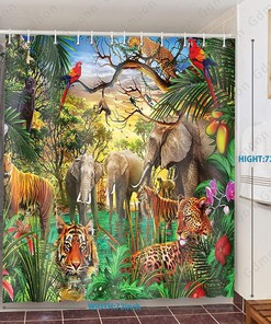 Tropical Plant Bohemian Flower Tree Colorful Abstract Art Jungle Animal Parrot Elephant Tiger Shower Curtain