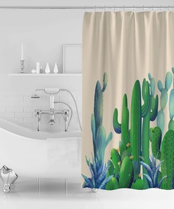 Tropical Plant Cactus Succulent Shower Curtain - Washable And Waterproof Bath Curtain