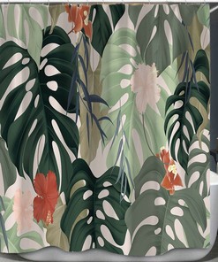 Tropical Plant Green Leaf Succulent Cactus Shower Curtain, Waterproof Bathroom Decoration