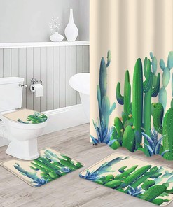 Tropical Plant Green Succulent Print Shower Curtain for Rustic Summer Farmhouse Bathroom