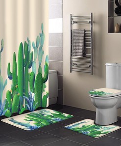 Tropical Plant Green Succulent Print Shower Curtain for Rustic Summer Farmhouse Bathroom