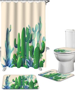 Tropical Plant Green Succulent Print Shower Curtain for Rustic Summer Farmhouse Bathroom