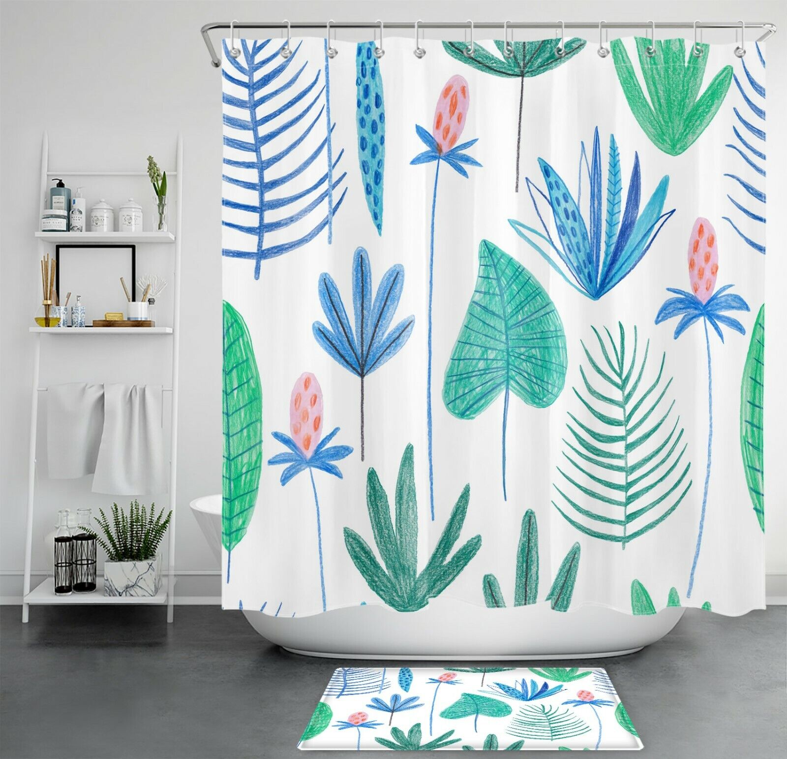 Tropical Plant Monstera Palm Leaf Flower Shower Curtain for an Exotic Bathroom Makeover