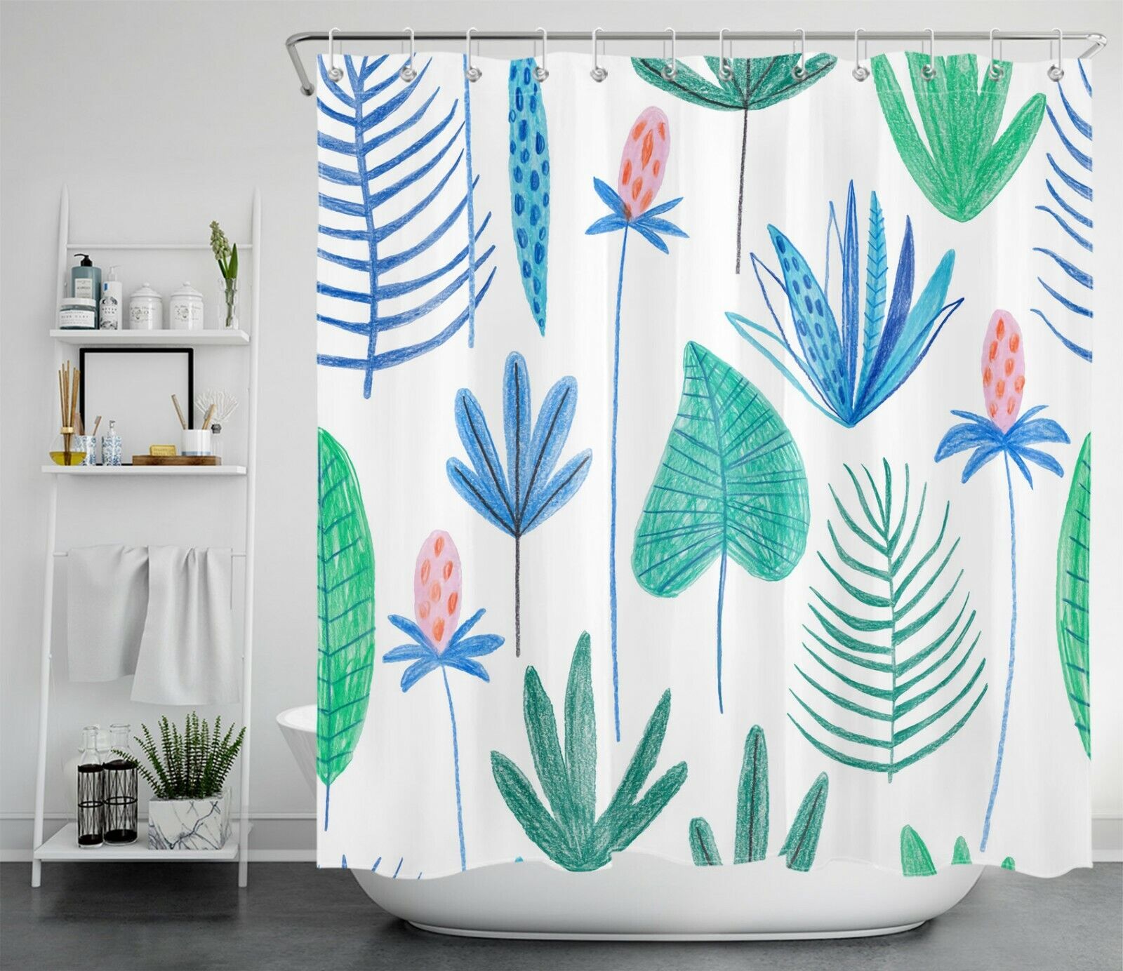 Tropical Plant Monstera Palm Leaf Flower Shower Curtain for an Exotic Bathroom Makeover