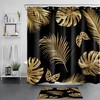 Tropical Plant Palm Leaf Shower Curtain Bathroom Accessories Set With Black And Gold Prints - Waterproof Fabric