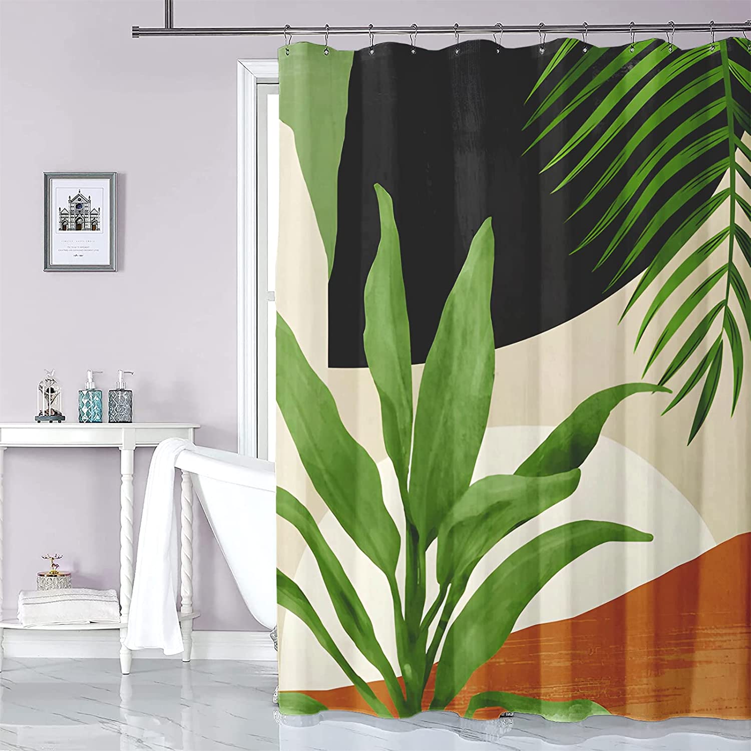Tropical Plant Palm Shower Curtain for a Mid-Century Botanical Look